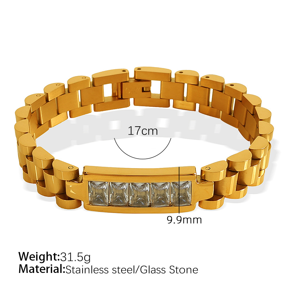 1 Piece Simple Series Retro Geometric Stainless Steel  Gold Color Zircon Women's Chain Bracelets h5 